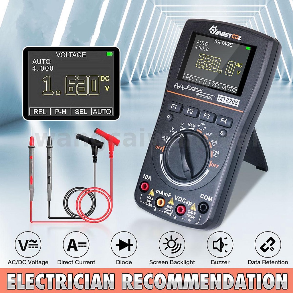 MUSTOOL 2 in 1 Intelligent Graphical Digital Oscilloscope Multimeter Dengan 2.4 Inci Layar Warna 1MH