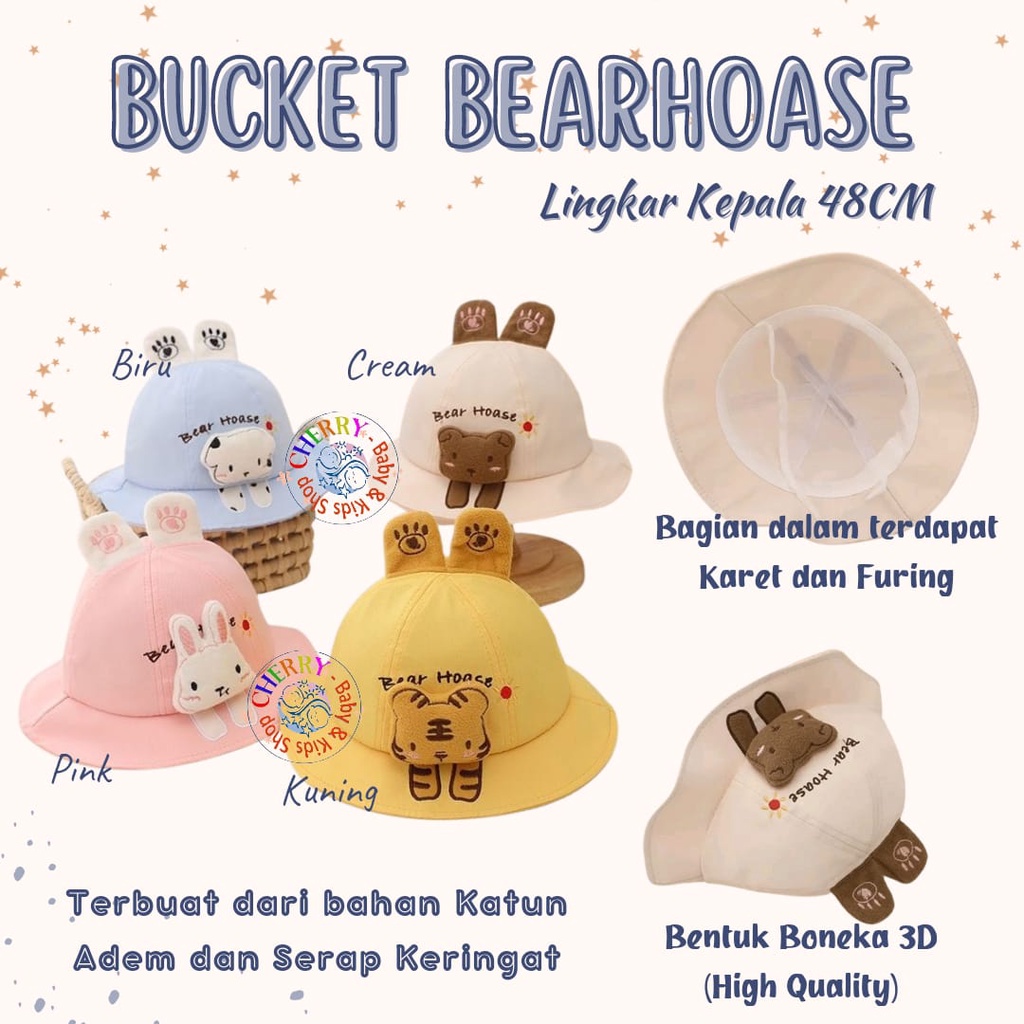 Bucket Bear Hoase 1-4 Tahun Topi Anak Bayi Boneka Unisex Model Boneka Puppy Tiger Rabbit Motif 3D Lucu CBKS VC