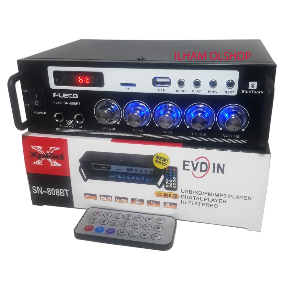 Amplifier FLECO AK-808BT Bluetooth Stereo Ampli + USB + FM Radio