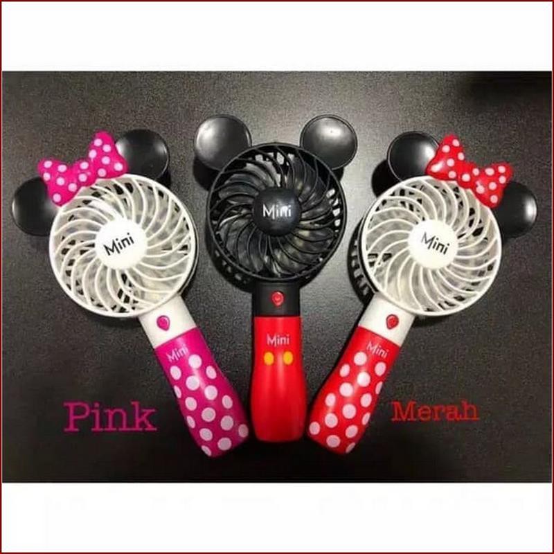 Kipas Angin Tangan Portable Karakter Mickey Minnie Mouse Rechargeable