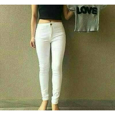 celana jeans panjang wanita | putih pensil Skinny