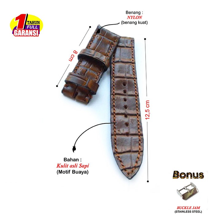Tali Jam Tangan Kulit Asli Motif Buaya  - GARANSI 1 TAHUN