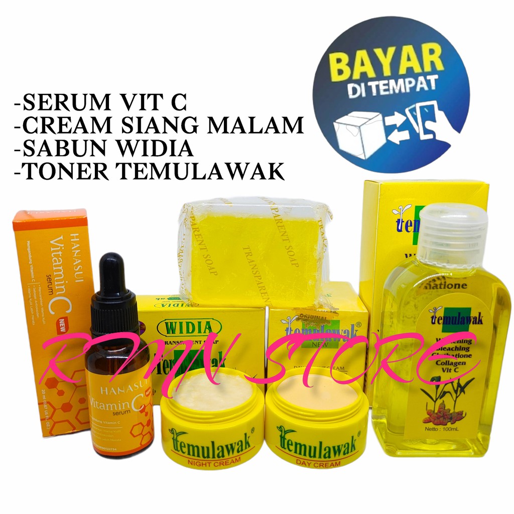 Paket 4in1 Temulawak Plus Serum Hanasui Vitamin C BPOM ( Cream Siang Dan Malam- Sabun Widia- Toner- 