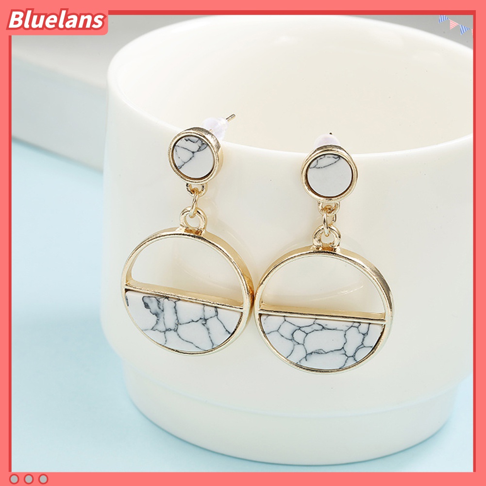 Anting Stud Bentuk Bulat Geometris Motif Marmer Untuk Wanita