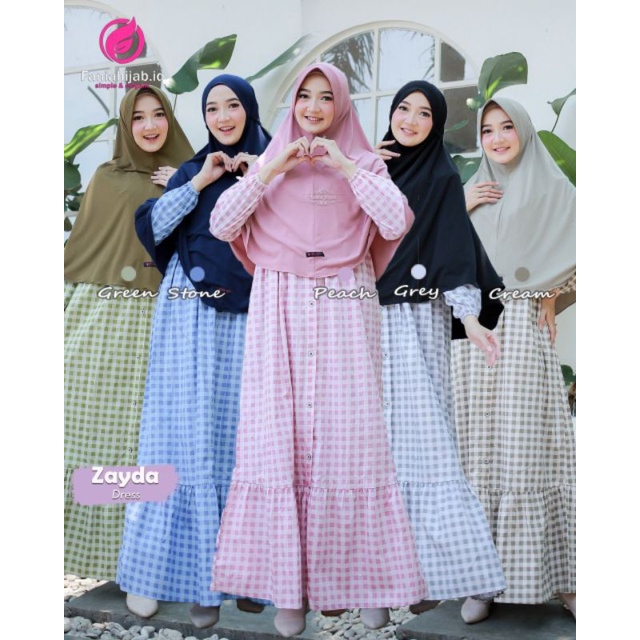 Zayda dress | By faniahijab.id ORI | GAMIS katun jepang kotak kotak full kancing