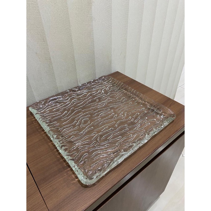 Nampan Kaca Kristal Nampan Kaca Kristal utk roti / snack/ buah / lauk / kue ukuran 34*34