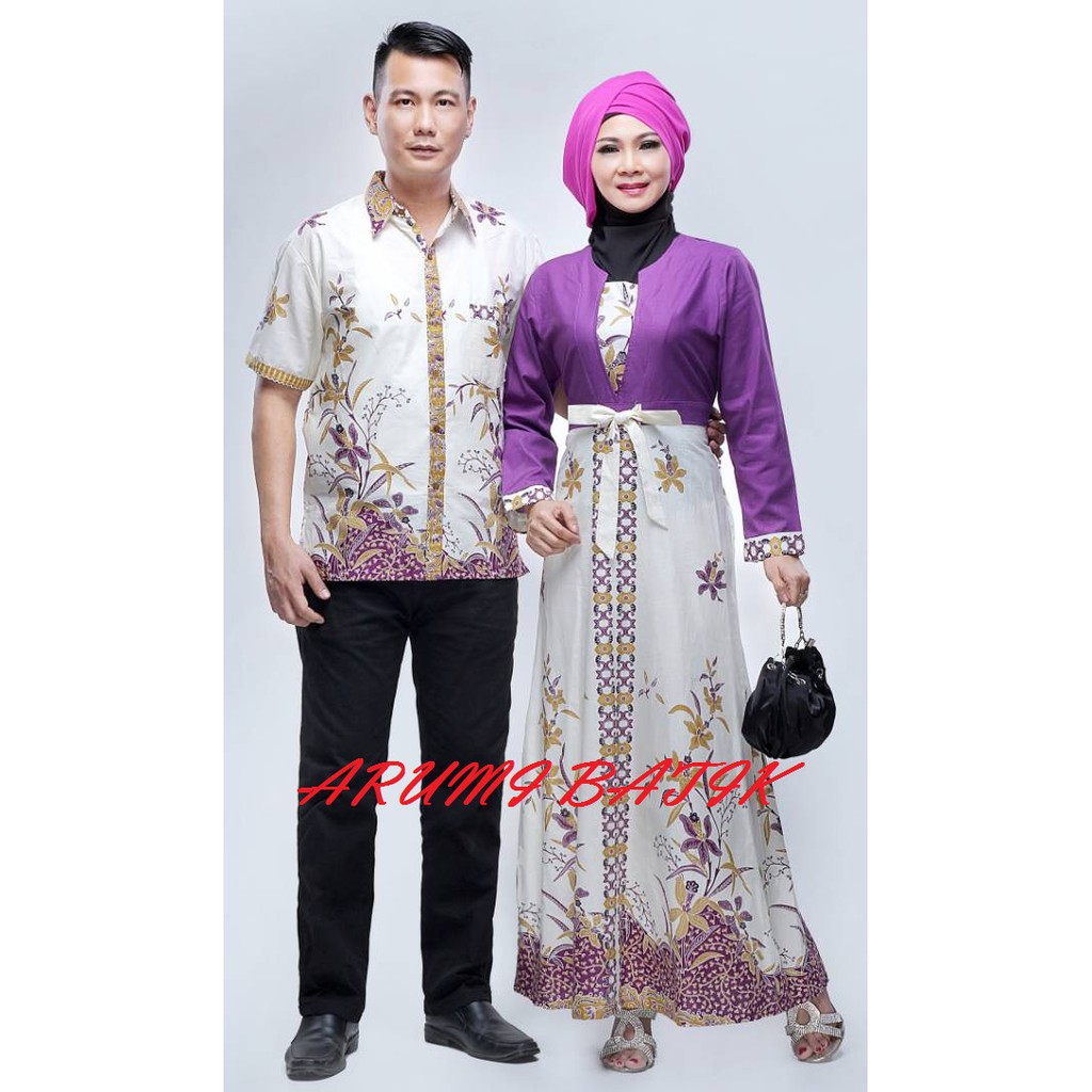 PROMO Sarimbit Pasangan Keluarga Gamis Maxi Long Dress Batik 1958 Ungu