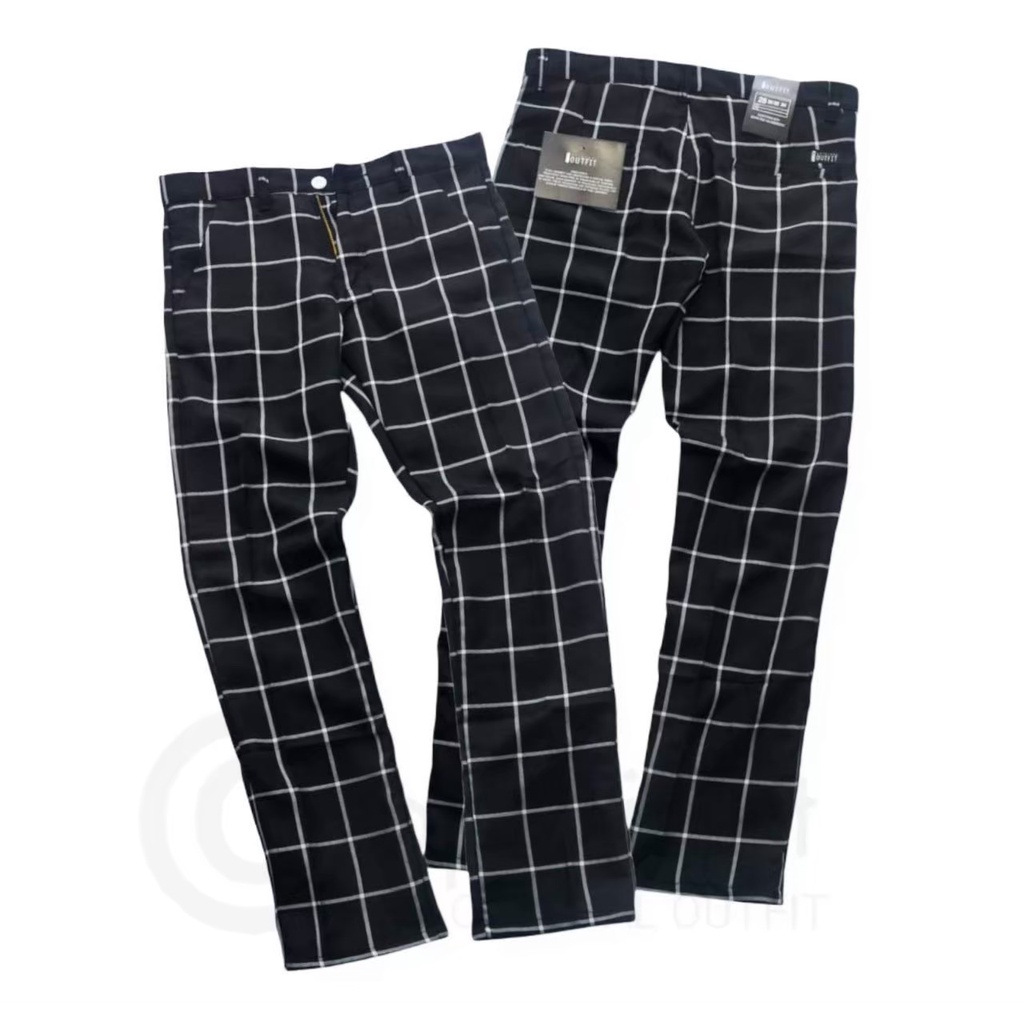 Celana panjang pria black tartan outfit premium / celana tartan pria / celana panjang kotak / celana kasual pria