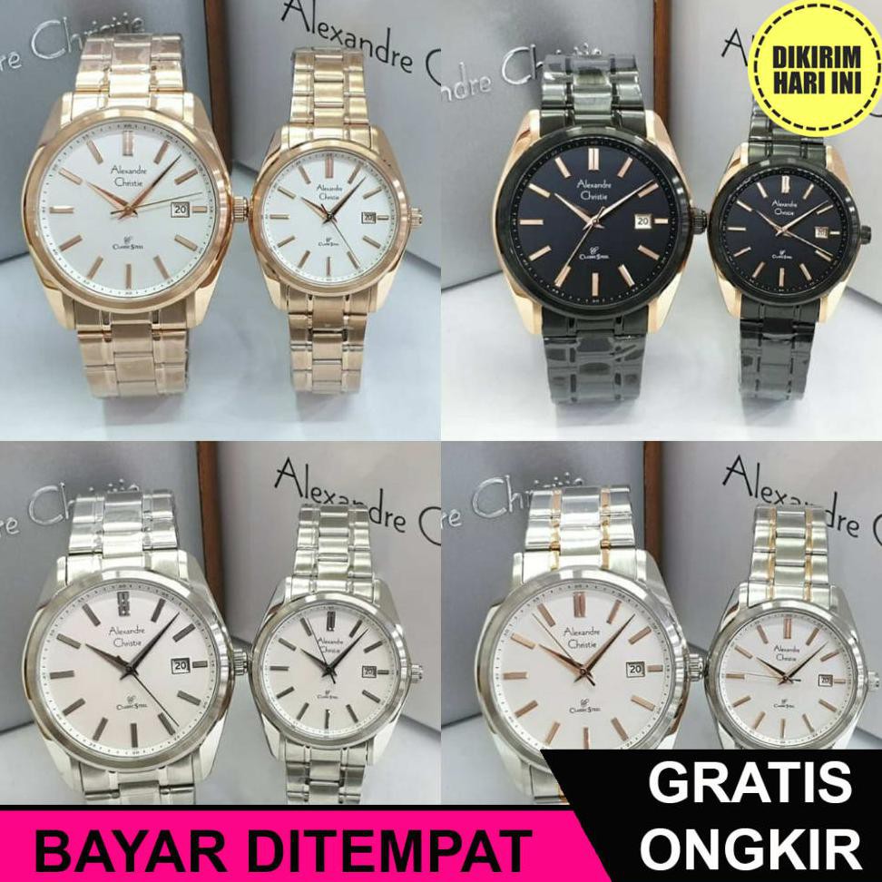 (BAYAR DITEMPAT) OE4182 JAM TANGAN COUPLE ALEXANDRE CHRISTIE AC 8514 AC8514 BLACK ROSEGOLD ORIGINAL