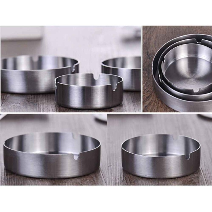 Asbak Stainless Cafe Tebal Bulat POLOS 12cm asbak besi polos 3 lubang