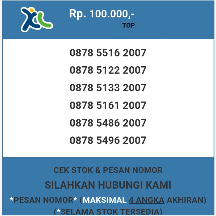 Nomor cantik XL murah tahun lahir 2007 XL dan AXIS T5888-100