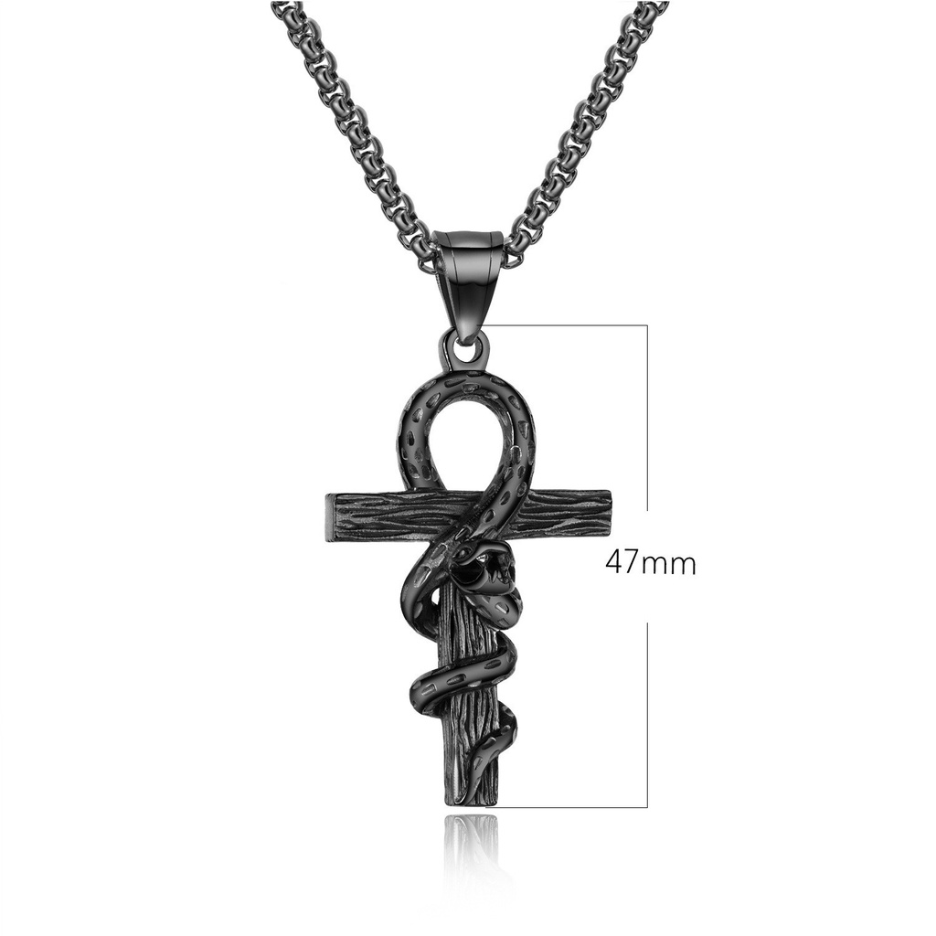 Titanium steel men's necklace fashion personality gothic exaggerated snake-wrapped cross pendant