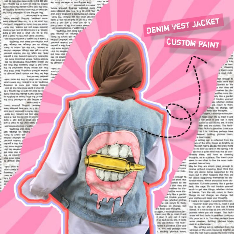 Denim vest Jacket (Custom) + FREE ToteBag lukis