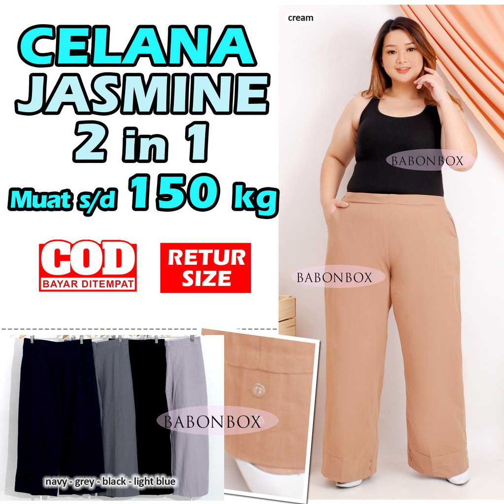 Celana Kulot Jumbo Linen Jasmine BABONBOX / Celana Perempuan Big Size Bigsize Wanita Panjang COD