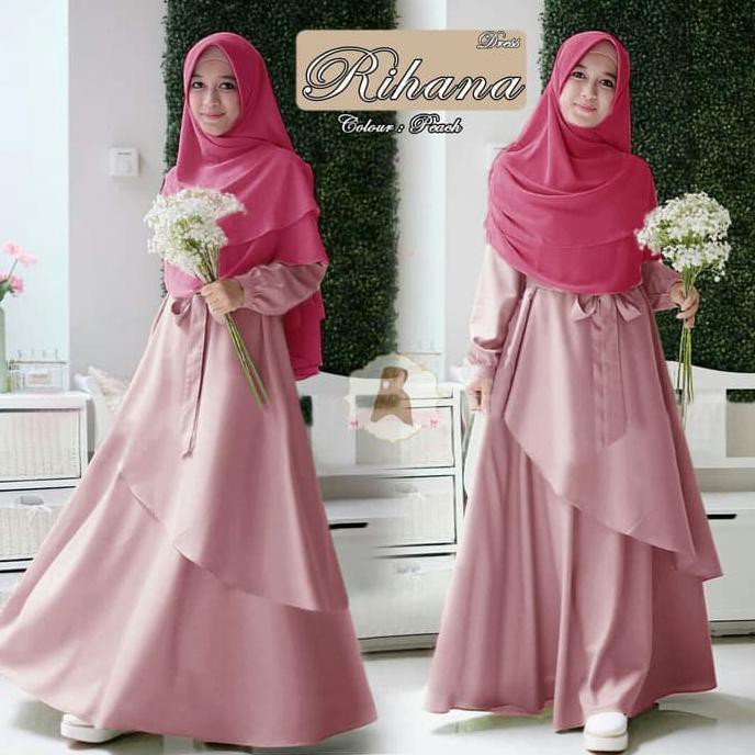 BAJU GAMIS MUSLIM SYAIRI SYARII RIHANA PEACH / GAMIS SYARI PESTA