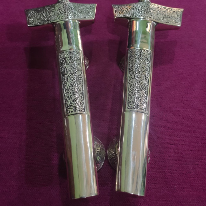 Handle Pintu Rumah Kuningan Motif Keris - Polished Brass Asli Kuningan