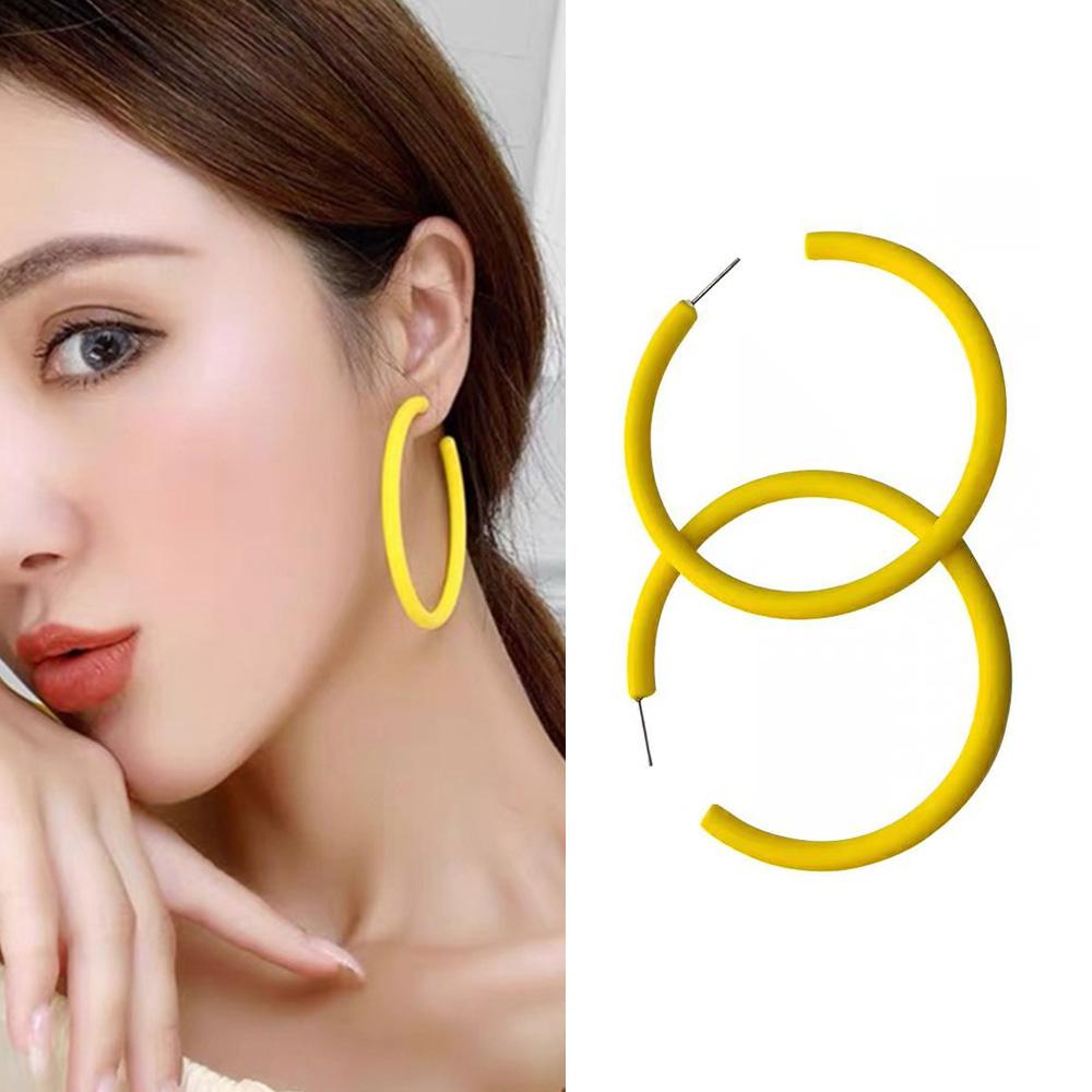 Agustinina Anting Hoop Wanita Fashion Permen Warna Bulat Geometris Kepribadian Wanita Perhiasan