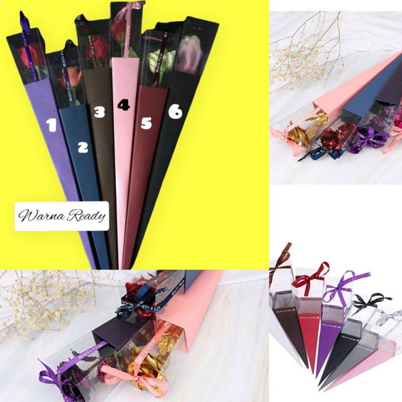 

1 Pcs Single rose box ( Jual Tanpa Bunga) - Wrapping Cone Flower - plastik bunga satuan - kertas bunga - single box florist - box bunga satuan Tanpa Bunga