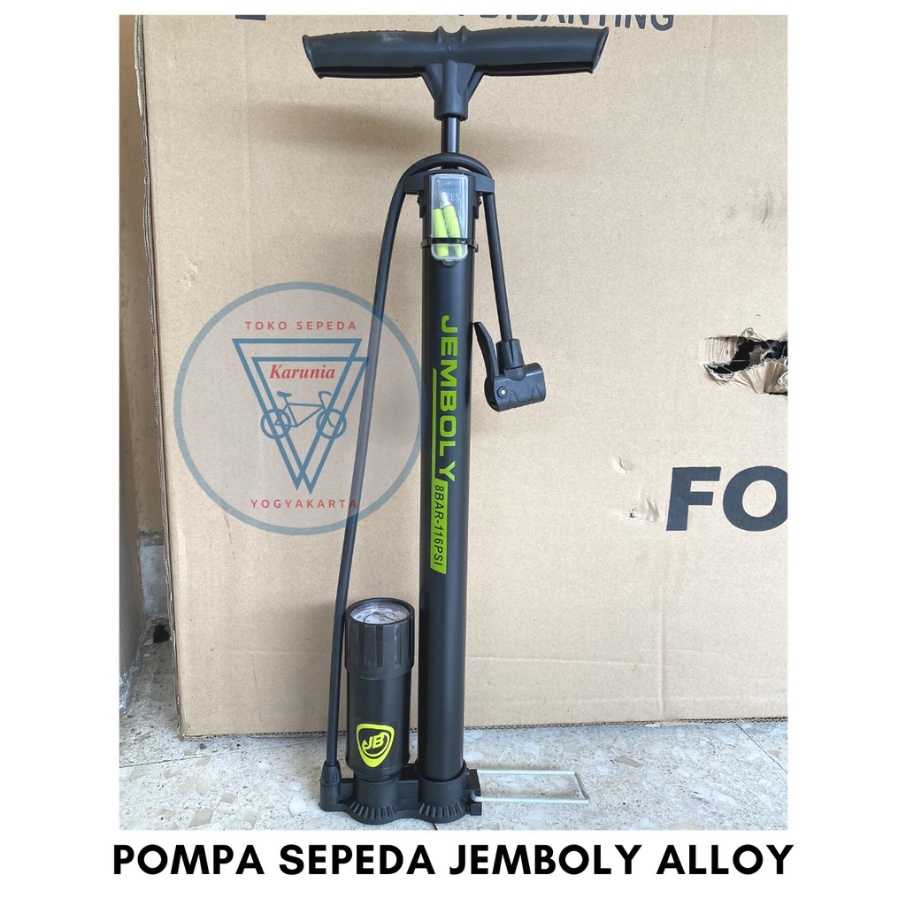 Thebettles Pompa Sepeda Jemboly Alloy / Allumunium Dengan Indikator Tekanan Angin Ban Pompa Lantai