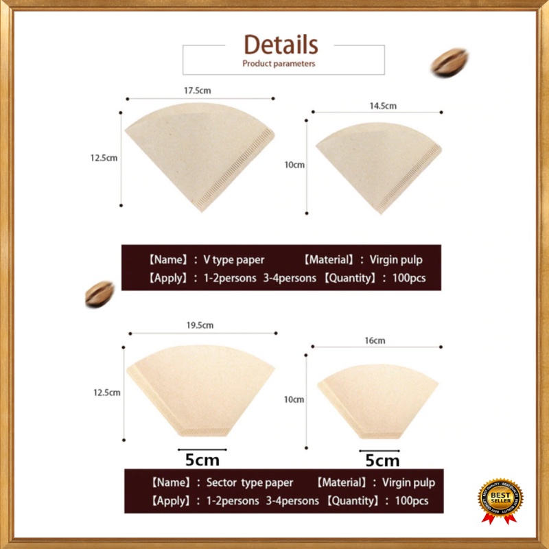 Yolife Kertas Filter Saringan Kopi Espresso V60 Drip Coffee Tea Infuser 100PCS Large - U103 - Brown