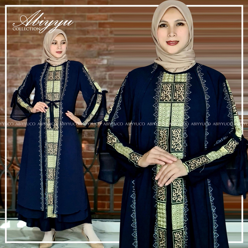 Abiyyuco GL1074 | Gamis Abaya Turkey Busui Turki Hitam dan Turkiy Warna, Ready Size S, M, L, XL, XXL, LD mulai 88 cm sampai 120 cm. Bahan Jersey mix Ceruty dengan Bordir Renda dan Mote Swarovski