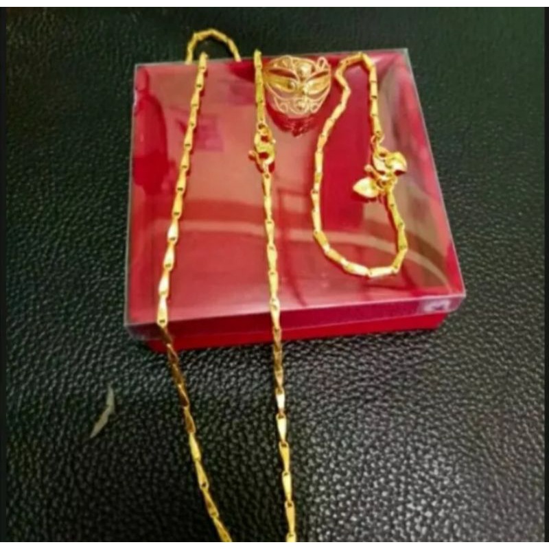 Set Perhiasan Emas Imitasi Motif Padi Mewah Dipakai