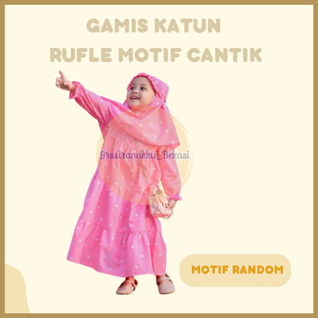 Gamis Katun Anak Rufel Motif Cantik Size 1-6Thn