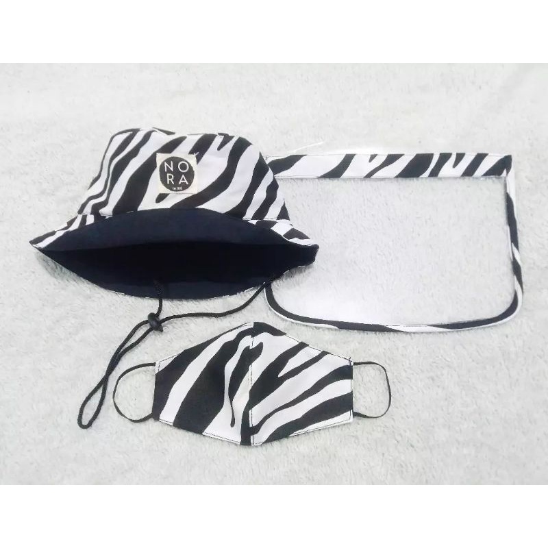 NORA REVERSIBLE BUCKET HAT FACE SHIELD ANAK & BAYI-Zebra
