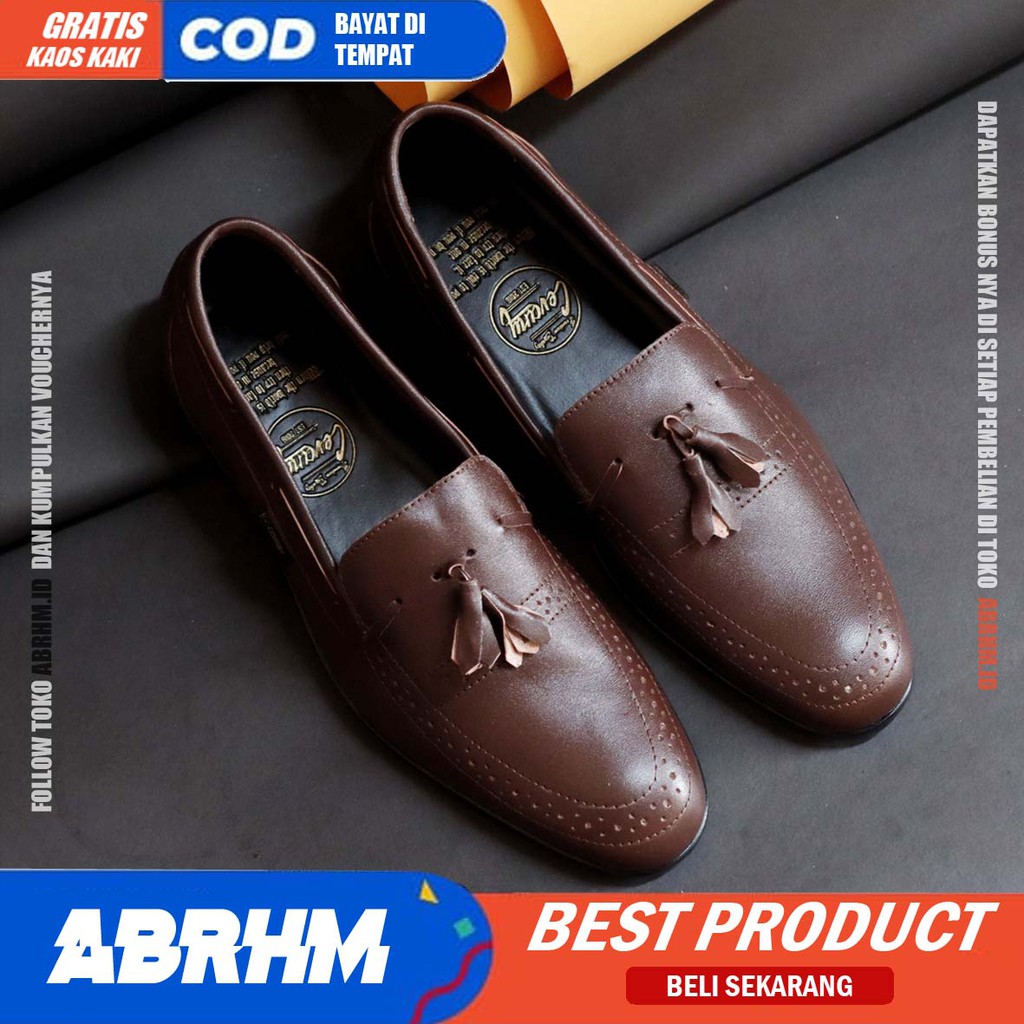 ABRHM x DERROSA Sepatu Formal Pria Sepatu Pria Casual Kulit Asli Sepatu Pantofel Sepatu Kasual Oxford Kerja Kantor Kuliah Kondangan Gaya Keren Kekinian Original Murah Terlaris