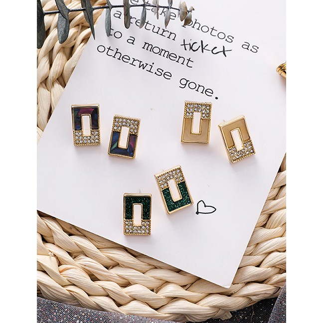 LRC Anting Tusuk Fashion S925 Silver Needle Geometric Mosaic Studded Hollow Earrings F6564X