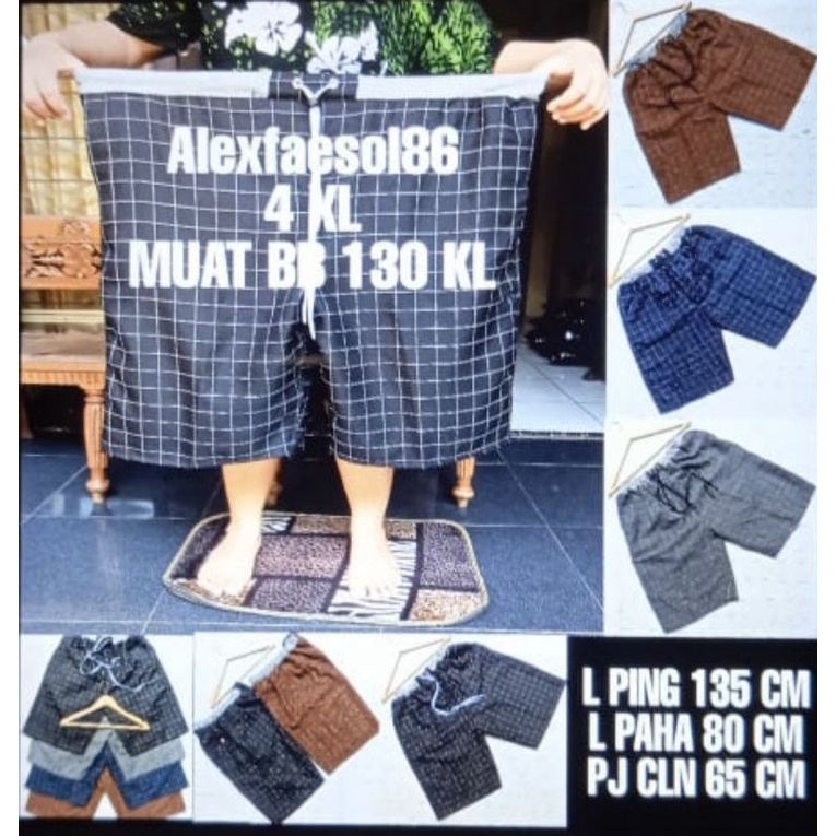 CELANA PENDEK  RIP SUPER JUMBO  4 XL/KOLOR RIP BIG SIZE BAHAN TARTAN MUAT BB 130 KL