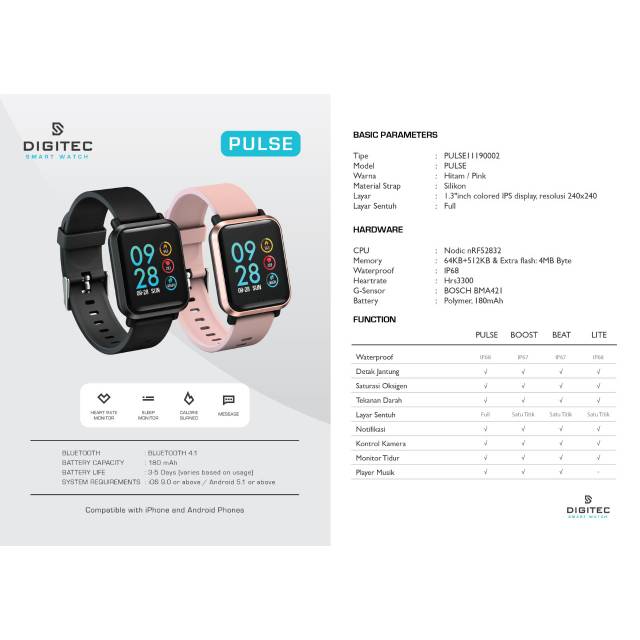 Jam Tangan Wanita Digitec Original Pulse Smart Watch Garansi 1 Tahun