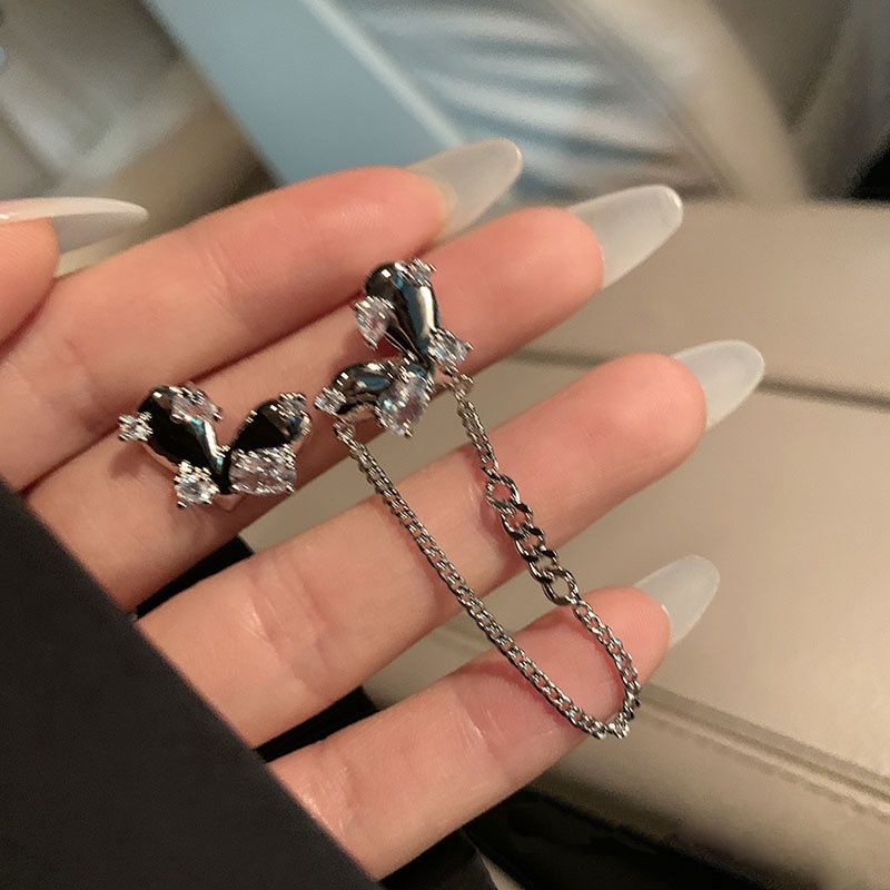 Anting Tusuk Gantung Desain Hatirumbai Warna Silver Gaya Punkhip Hop Untuk Wanita