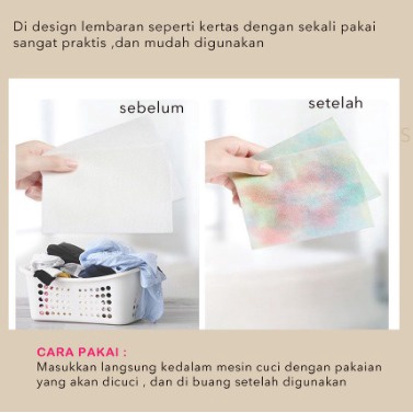 Kertas Penyerap Warna Anti Luntur Pakaian Noda Kotoran Mesin Cuci Baju Laundry Detergent 1 Box Isi 24 Lembar