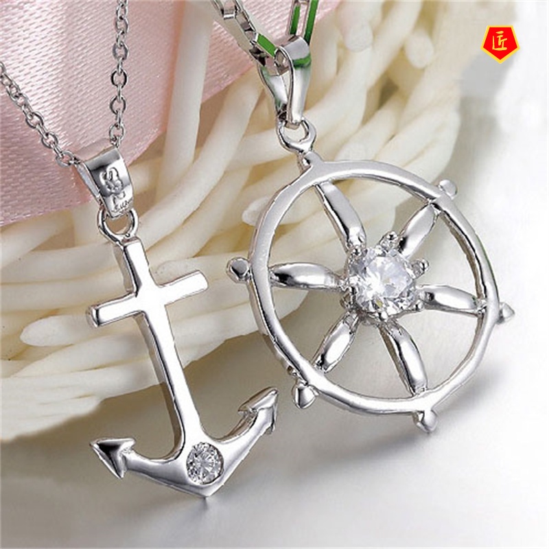 [Ready Stock]European and American Couple Necklace Boat Anchor Rudder Stylish Pendant