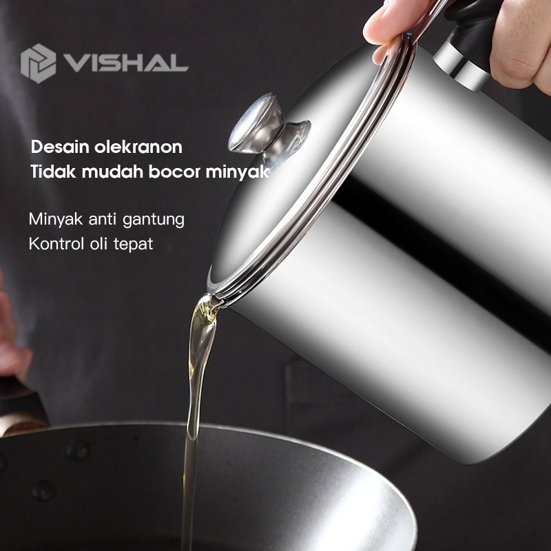 VISHAL OIL POT SARINGAN STAINLESS MINYAK GORENG SISA WADAH JELANTAH 1.2L Filter Oli Berkualitas Tinggi