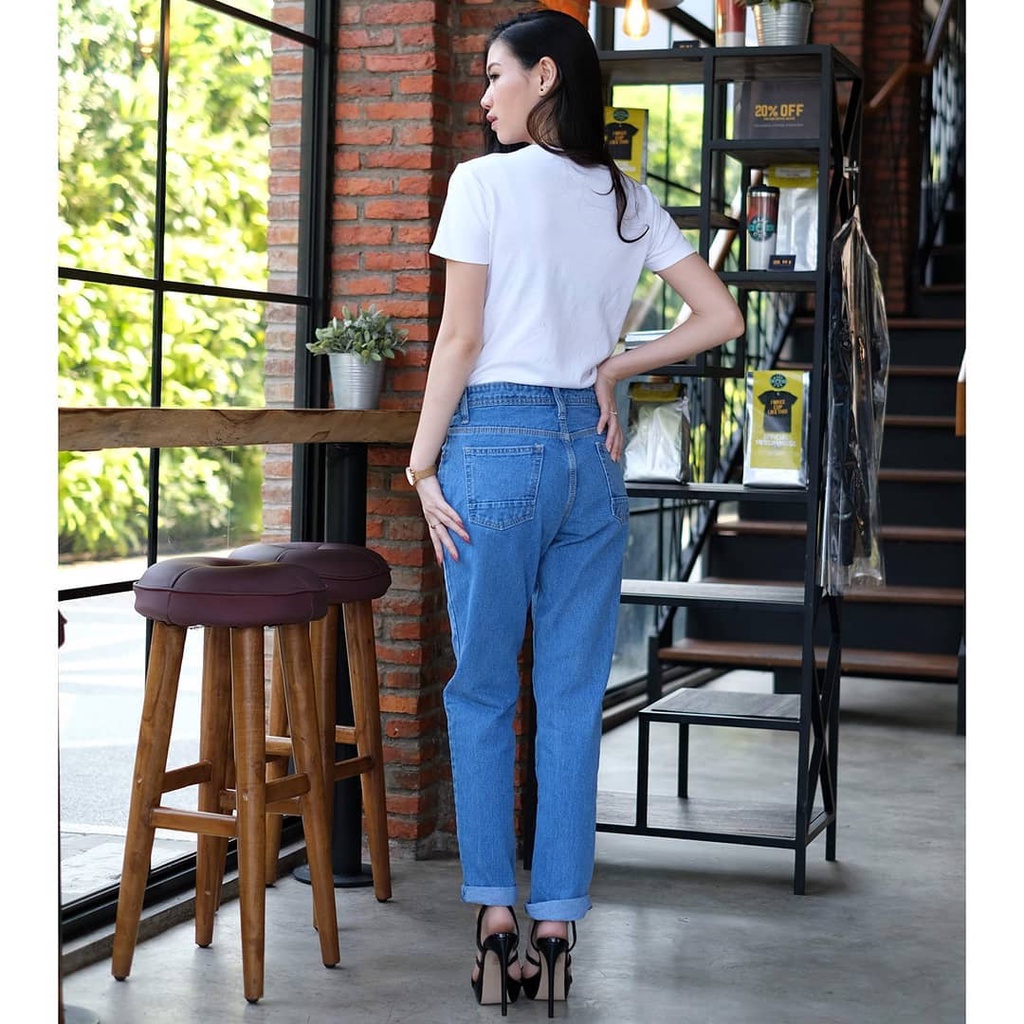 MAGCUN STORE - Celana Wanita Plain Boyfriend Jeans BF Jeans Sablon Silang