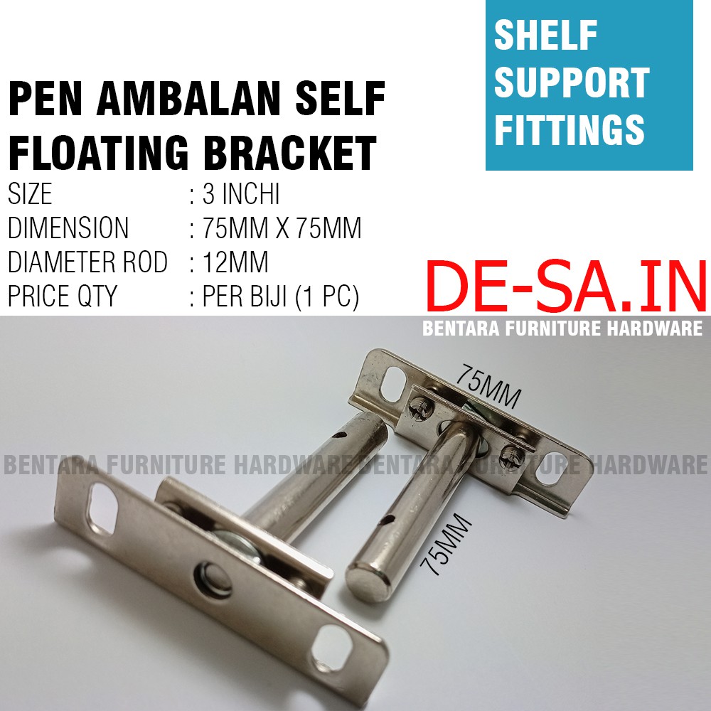 3 Inchi Pen Ambalan Melayang Tembok - Braket Bracket Floating Shelf Wall Pen D.12MM X 75MM