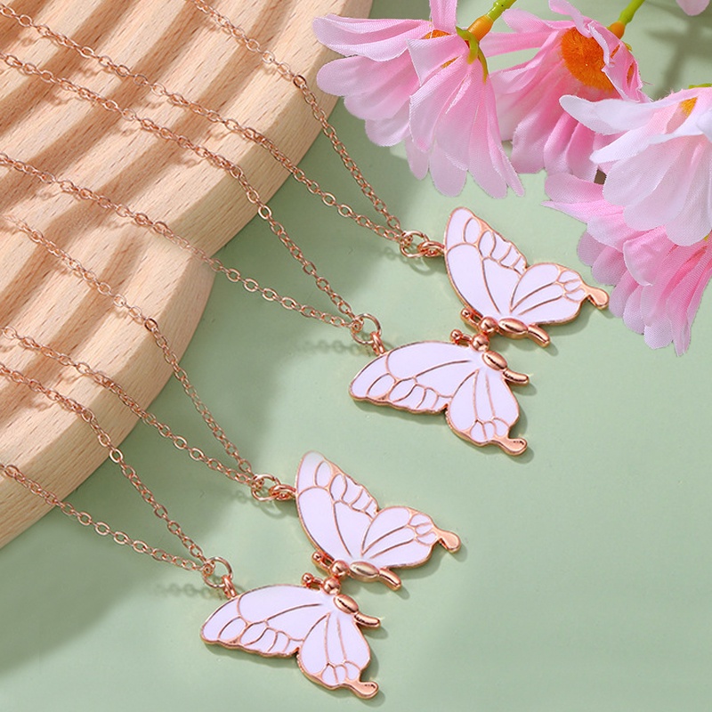 1 Pasang Kalung Rantai Choker Liontin Butterfly Warna Gold Silver Untuk Wanita