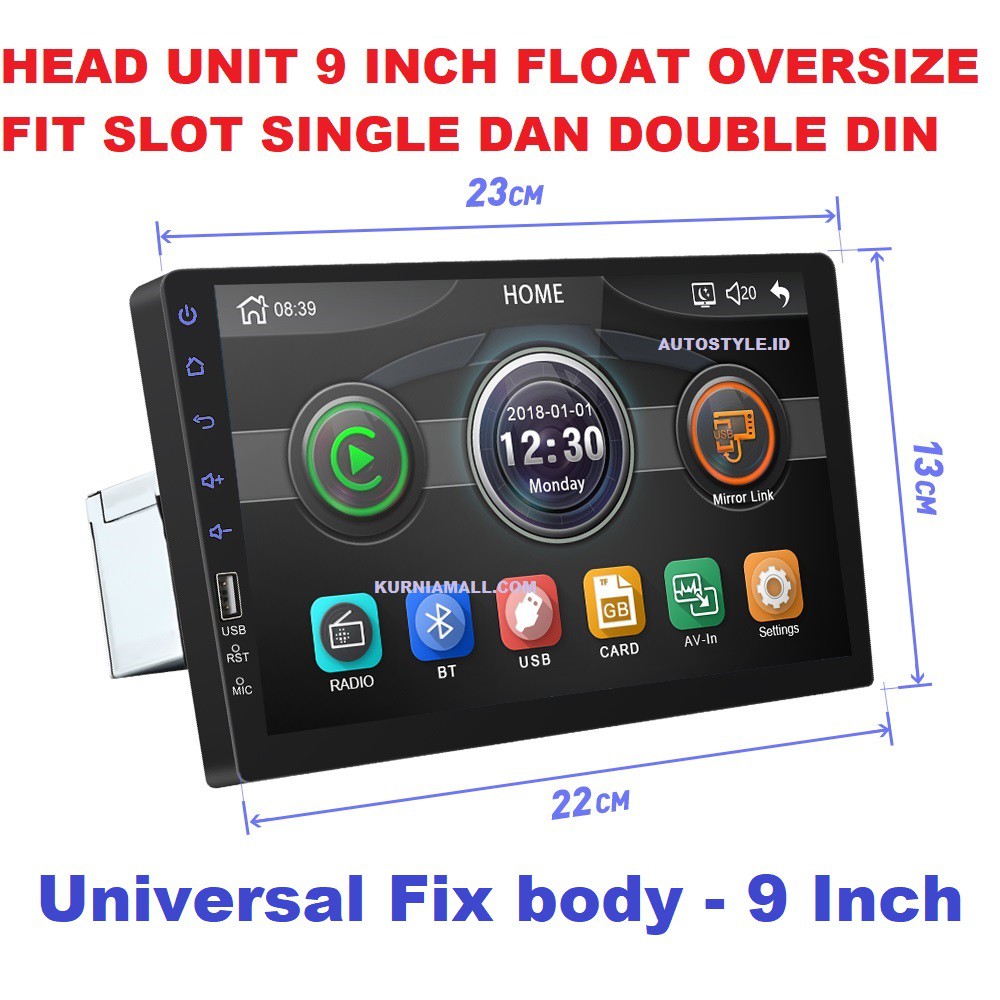 Double din 9 inch fit slot single din dan double din float oversize HD touchscreen SWC mirrorlink