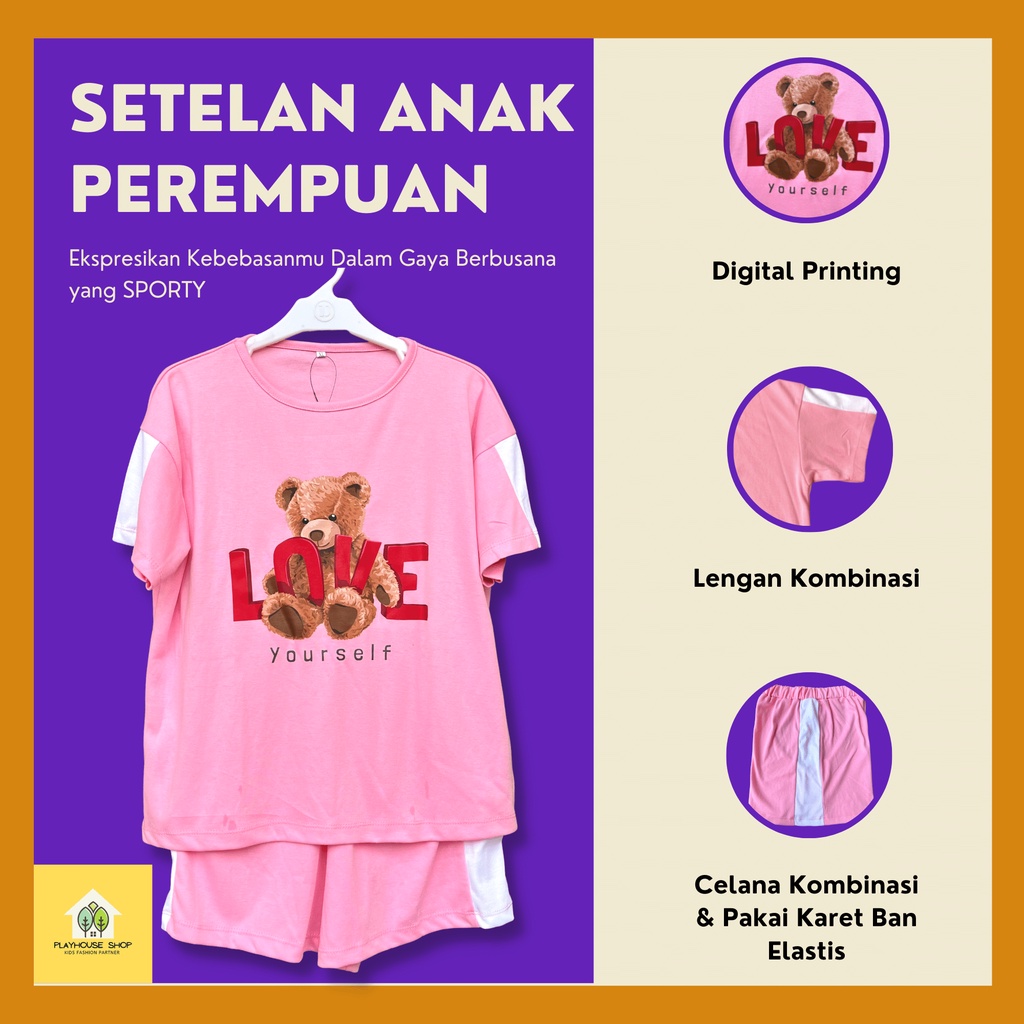 Baju Kaos Setelan Pendek Anak Perempuan Usia 5 Tahun - Remaja Tanggung