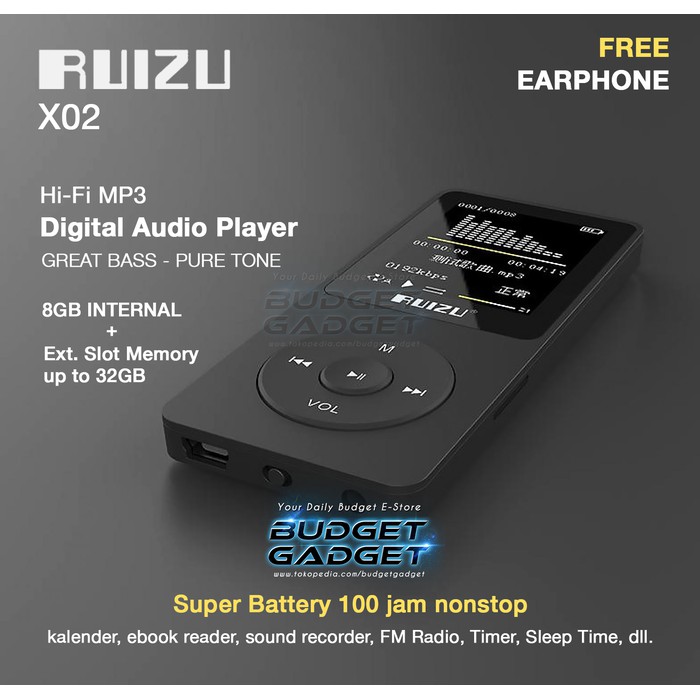 Ruizu X02 HiFi DAP MP3 Player 8GB