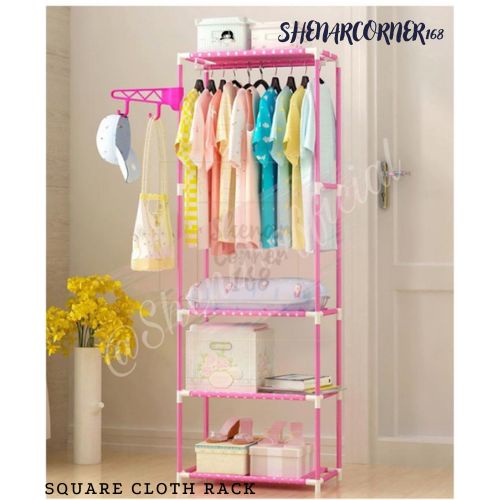 SHENAR Rak Gantungan Suling Tempel Di Tembok Fitting Wall 10 Mata Ukuran 35 Cm / Gantungan Baju Stand Hanger Portable  / Rak Gantungan Baju Susun / Tempat Baju- SQUARE CLOTH, SHENARCORNER168