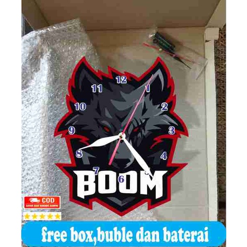 JAM DINDING UNIK BESAR 3D DEKORASI KAMAR KARAKTER LOGO BOOM ESPORTS KOLEKSI GAMERS TERBARU KEREN SOUVENIR CUSTOM