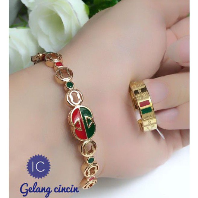 (FEB) PROMO TERMURAH Set Perhiasan Lapis Emas Xuping Gelang Cincin Gucci Gold Mewah Titanium Realpic