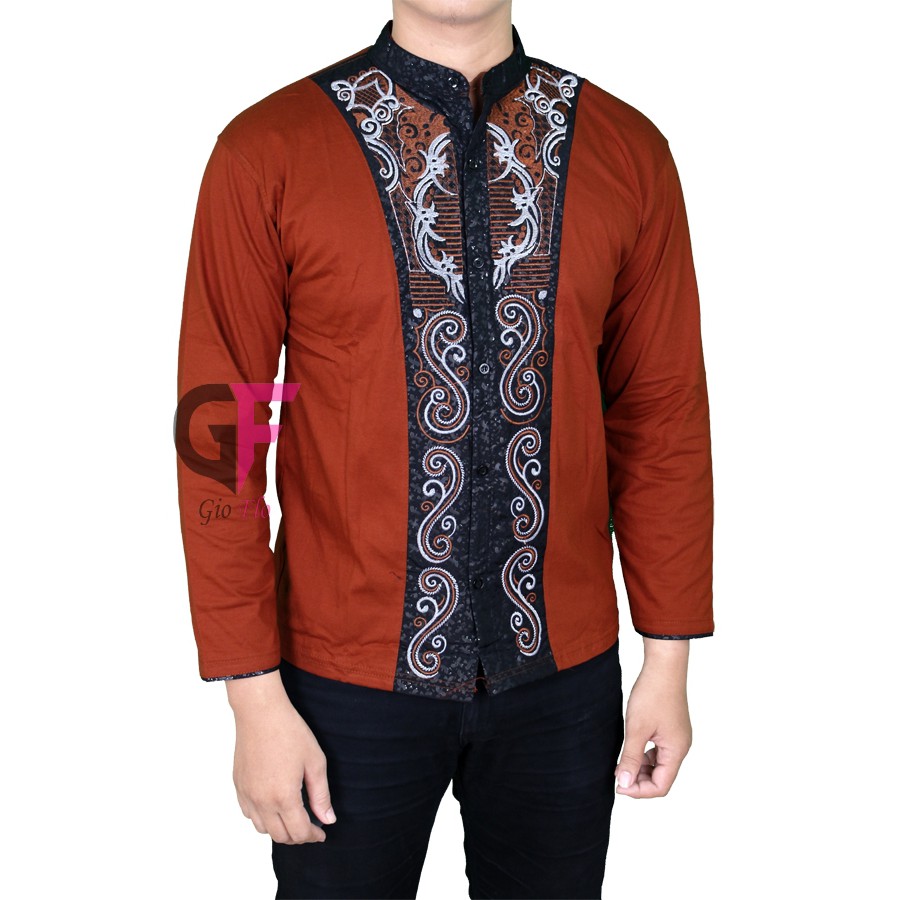 GIOFLO Baju Koko Modern Kemeja Muslim Pria Brown / KKL 83