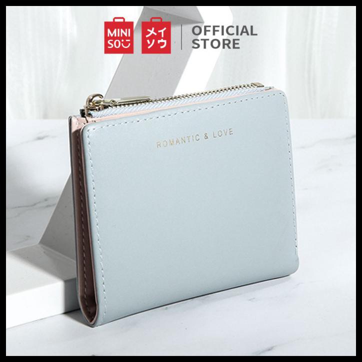 MINISO Dompet Wanita Pendek Kecil Lipat Simple Polos Fashion Elegant - Biru Muda
