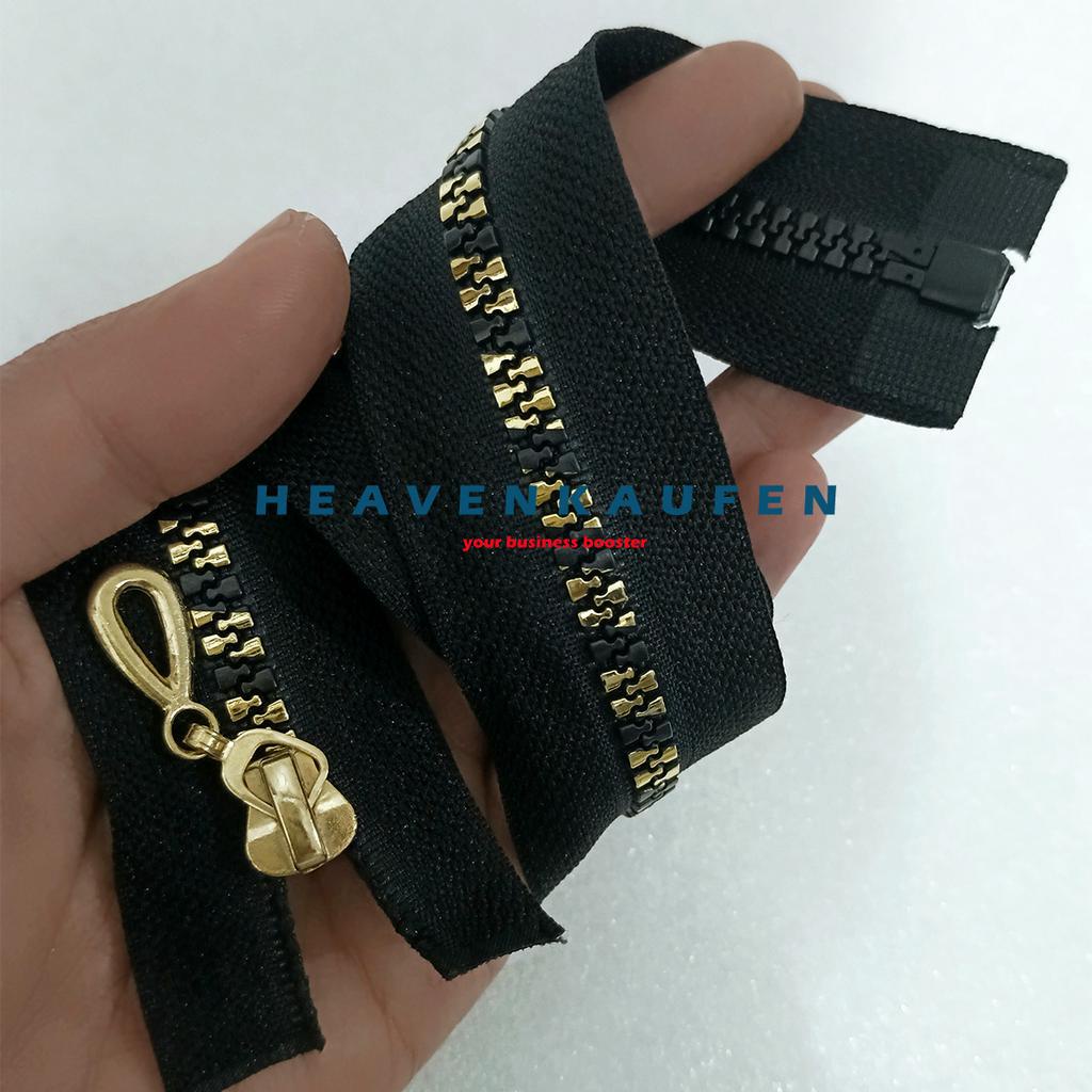 Resleting Zipper Ritsleting 50 cm Vislon Hitam Lurik Kode E Nomor 5 Set Open - End