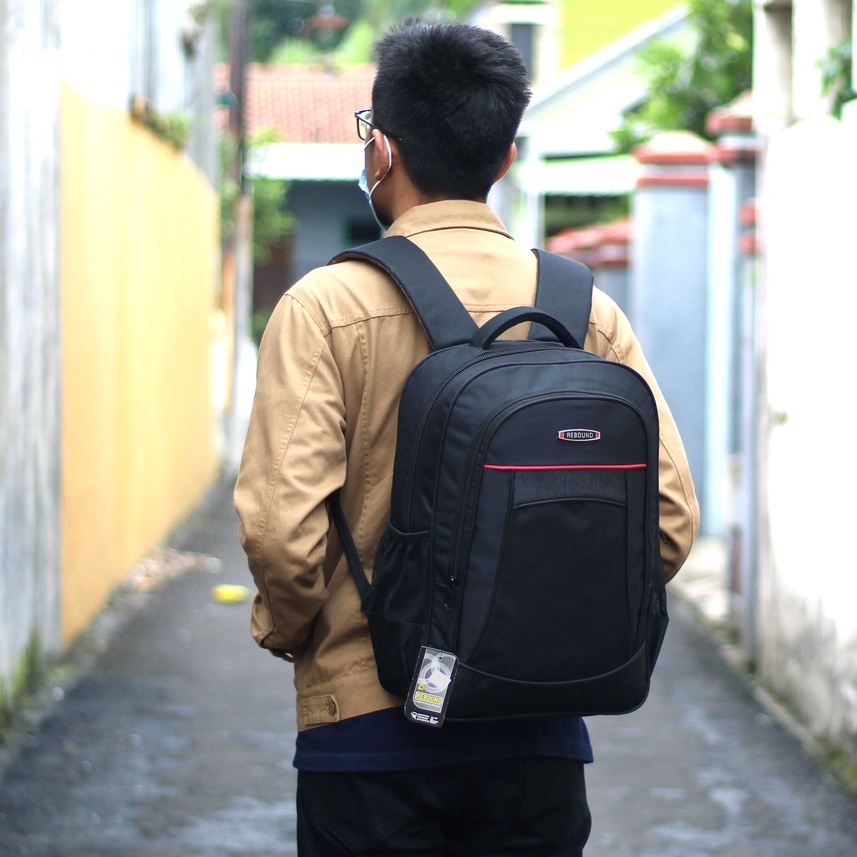 Tas Backpack Tas Sekolah Hitam Ransel Kerja Rebound Garis Atas Merah Tas Kerja Ransel Punggung Keren