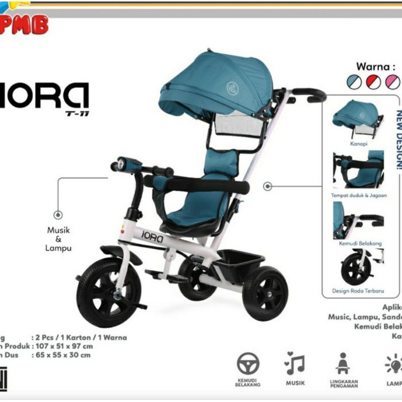 Stroller Sepeda Anak Roda Tiga PMB IORA T11 Tricycle T-11 T 11 Canopy-2